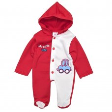 A10: Baby " My Little car" Red Hooded All In One (0-9 Months)
